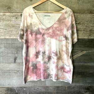 Angela Mara‎ Made in Italy Watercolor Tie Dye Top Silver Trim Lagenlook, Sz L